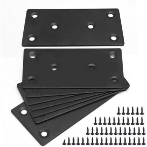 4Pcs Flat Straight Brace Brackets Plate, 48x128x2 MM Stainless Steel Repair Bracket Plate, Support Fixed Connection Plate for Furniture Wood Shelves (Black)