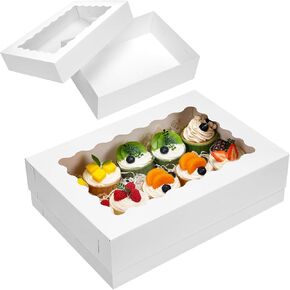 Moretoes 20pcs 14x10x4in Sheet Cake Boxes White Bakery Boxes Half Sheet Cake Boxes with Window Large Rectangle Treat Boxes for Cake Pastry Baking Donuts Cupcake Pie Packaging