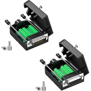 2PCS DB26 Female Solderless Breakout Connector, RS232 D-SUB DB26 Serial to 26Pin Port Terminal Adapter with Case Screw Nut