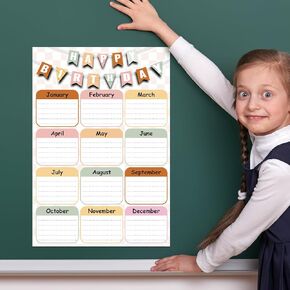 Birthday Chart for Classroom 11.5'' x 16.5'' Boho Calendar Classroom Birthday Chart Poster Bulletin Board Happy Poster Calendars Decorations Supplies