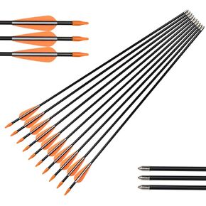 Archery Practice Fiberglass Arrows 24/26/28/30 Inch Target Shooting Safetyglass Recurve Bows Suitable for Youth Children Woman Beginner 6-12PCS