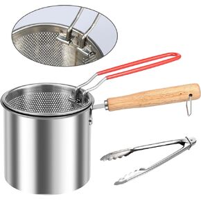 Deep Fryer Pot with Strainer Basket, 5.12 * 4.92in Stainless Steel Deep Frying Pot with Handle Lid,Portable Oil Mini Fryer Reusable Deep Frying Oil Container Good Heat Conductivity
