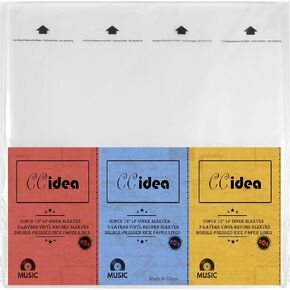 Record Sleeves for Vinyl Record, 100 Pack 12.75" LP Outer Highly Clear Record Sleeves, Vinyl 3mil. Album Covers Anti - Static Protective Single & Double Record Sleeves for Record Storage