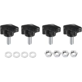 uxcell 4pcs Star Clamping Knobs with Nuts Washers, M8 x 45mm Metric Zinc Plated Carbon Steel Male Thread 39mm 5-Star Plastic Head, Threaded Stud Hand Knobs Handles Thumb Screws, Black