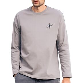 Long Sleeved Cotton T-Shirt for Men's Autumn Fashion Brand with Embroidered Letters and Loose Cotton T-Shirt