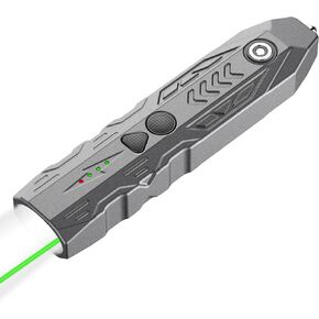 TOUGHSOUL Dual Light Source EDC Light and Green Laser Combo, 1000 Lumen Slim White LED Portable Flashlight with Built-in Rechargeable Battery for Outdoors, Emergency, Hunting (Grey)