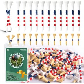 FINGER TEN Golf Tees Wood Consistent Height Tall Tees and More Small Tees, Easy to Find American Wooden Bamboo Driving Range Tall Tee Value Gift Set