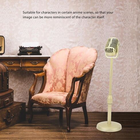 Retro Microphone Props Liftable Realistic Lightweight Fake Vintage Microphone Model Toy Prop with Stand for Shooting Cosplay Costume & Role Play (Silver) in Saudi Arabia
