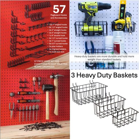 Extra Thick Black 1/4'' Pegboard Hooks for Hanging Tools, Set of 57 Pieces 1/4'' Black Peg Board Accessories Peg Hooks, Peg Board Attachments for Tools Organization in Saudi Arabia