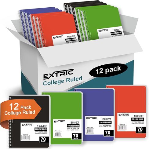 EXTRIC Spiral Notebook - Wide Ruled Spiral notebook 12 Pack, 1 Subject Spiral Notebook 70 Sheets - 8X10.5 Inch Note Books for School, Office, Home Use - School Supplies Spiral Notebooks Bulk in Kuwait