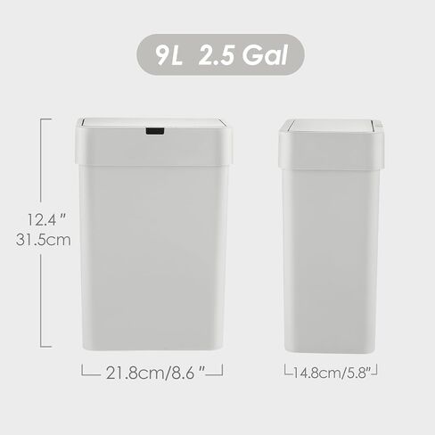 ELPHECO Bathroom Motion Sensor Trash Can with Lid 2.5 Gallon Slim Garbage Can Small Touchless Trash Bin 9.5 Liter Smart Waste Basket for Bedroom, Living Room, Toilet (Black) in Saudi Arabia