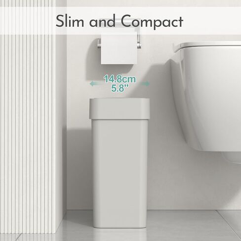ELPHECO Bathroom Motion Sensor Trash Can with Lid 2.5 Gallon Slim Garbage Can Small Touchless Trash Bin 9.5 Liter Smart Waste Basket for Bedroom, Living Room, Toilet (Black) in Saudi Arabia