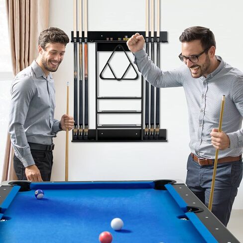 LDAILY Pool Cue Rack Only, Wooden Pool Cue Holder, Holds 8 Cues, 15 Billiard Balls & Ball Rack, Pool Stick Holder Wall Mount for Billiard Room, Club & Man Cave, 31" L x 3" W x 36" H (Coffee) in Saudi Arabia