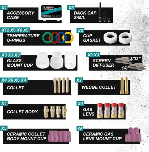 81PCS TIG Welding Torch Accessories Kit Collets Body Glass Cup Alumina Nozzle Stubby Gas Lens #10 Cup Kit for TIG WP-17/18/26 in Saudi Arabia