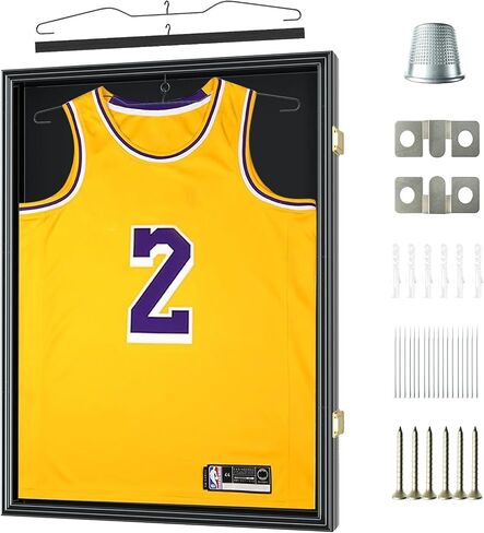 Jersey Frame Display Case, Solid Wood Large Sports Shirt Shadow Box with 98% UV Protection Acrylic and Hanger for Football Baseball Basketball Hockey Shirt and Uniform, Vintage White in Saudi Arabia