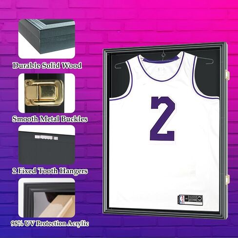 Jersey Frame Display Case, Solid Wood Large Sports Shirt Shadow Box with 98% UV Protection Acrylic and Hanger for Football Baseball Basketball Hockey Shirt and Uniform, Vintage White in Saudi Arabia