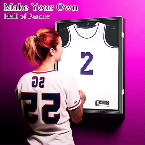 Jersey Frame Display Case, Solid Wood Large Sports Shirt Shadow Box with 98% UV Protection Acrylic and Hanger for Football Baseball Basketball Hockey Shirt and Uniform, Vintage White in Saudi Arabia