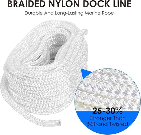 Amarine Made 3/8 Inch 35 FT Double Braid Nylon Dockline Dock Line Mooring Rope Eye: 12";Safe Workload: 660 Lbs;Tensile Strength: 3300 Lbs (Blue) in Saudi Arabia