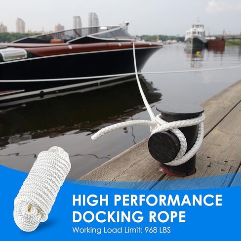 Amarine Made 3/8 Inch 35 FT Double Braid Nylon Dockline Dock Line Mooring Rope Eye: 12";Safe Workload: 660 Lbs;Tensile Strength: 3300 Lbs (Blue) in Saudi Arabia