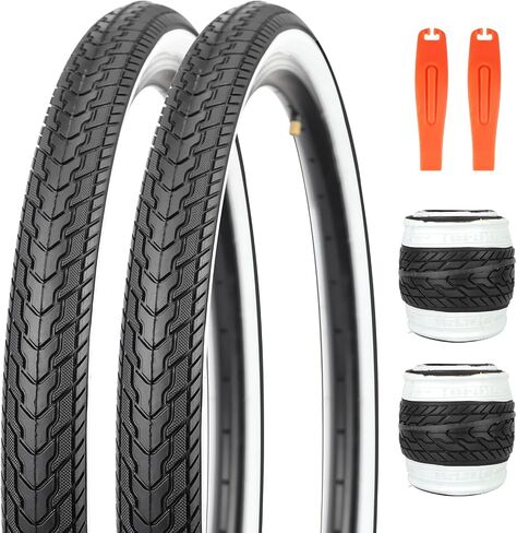 26X1.75 Bicycle Tire Replacement Kits 1/2 Pack, 26 Inch Bike Tires Folding Bike Tires Replacement with 1/2 Tubes and 2 Levers Suitable for Bicycle Tires 26x1.75 26x1.95 26x2.0,Black/White Wall in Saudi Arabia