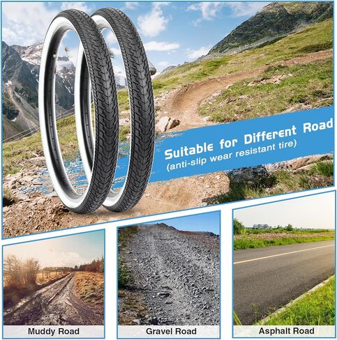 26X1.75 Bicycle Tire Replacement Kits 1/2 Pack, 26 Inch Bike Tires Folding Bike Tires Replacement with 1/2 Tubes and 2 Levers Suitable for Bicycle Tires 26x1.75 26x1.95 26x2.0,Black/White Wall in Saudi Arabia