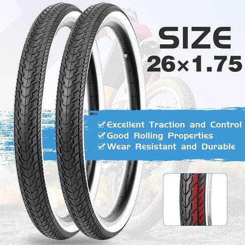 26X1.75 Bicycle Tire Replacement Kits 1/2 Pack, 26 Inch Bike Tires Folding Bike Tires Replacement with 1/2 Tubes and 2 Levers Suitable for Bicycle Tires 26x1.75 26x1.95 26x2.0,Black/White Wall in Saudi Arabia