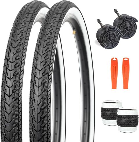 26X1.75 Bicycle Tire Replacement Kits 1/2 Pack, 26 Inch Bike Tires Folding Bike Tires Replacement with 1/2 Tubes and 2 Levers Suitable for Bicycle Tires 26x1.75 26x1.95 26x2.0,Black/White Wall in Saudi Arabia