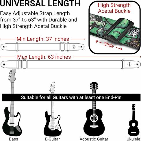 Amumu Reggae Marijuana Leaf Guitar Strap for Acoustic, Electric, and Bass Guitars with Strap Blocks & Headstock Strap Tie - 2" Wide in Kuwait
