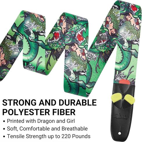 Amumu Reggae Marijuana Leaf Guitar Strap for Acoustic, Electric, and Bass Guitars with Strap Blocks & Headstock Strap Tie - 2" Wide in Kuwait