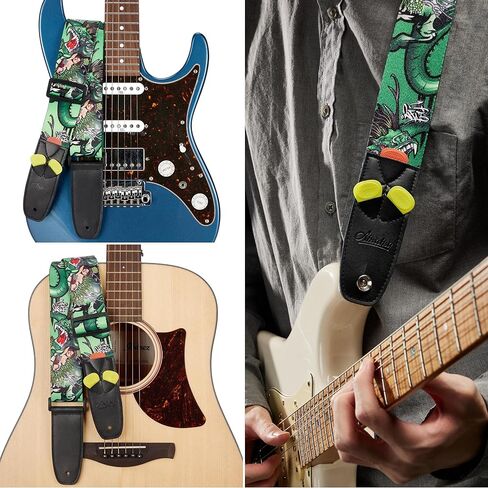 Amumu Reggae Marijuana Leaf Guitar Strap for Acoustic, Electric, and Bass Guitars with Strap Blocks & Headstock Strap Tie - 2" Wide in Kuwait