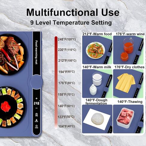 Food Warming Mats for Countertop,Warming Mat for Food Extra Large,Food Warming Mat,Silicone Electric Warming Trays for buffets Party 9 Temperature Levels,Food Warmer mat,Auto Shut-Off Easy Clean in Saudi Arabia