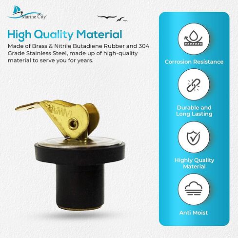 MARINE CITY Brass and Stainless Steel Snap Lock Baitwell Plugs Strong and Sturdy Fine Finish Drain Plug with Innovative Design for Boat Yacht Kayak Marine Rust Proof (3/8 inches) (Pack of 2) in Saudi Arabia