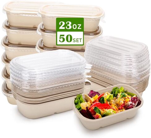 Aksipo 100 Pack Take Out Food Containers with PP Lid, 23 Oz Disposable Paper Bowls Bulk Cardboard Meal Prep Containers Soup Serving Bowls for Salad, Leftovers in Saudi Arabia