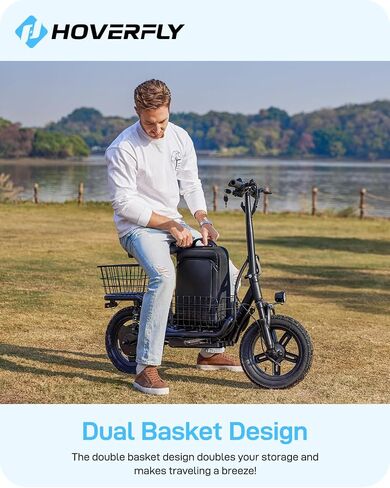 Hoverfly 14" Electric Scooter with Seat Adult, 550W/750W Peak Motor, 18.6/25 Miles Range, 15.5/22Mph Max Speed, Height-Adjustable Comfort Seat, Commuter Escooter with Carry Basket&Accessories in Saudi Arabia