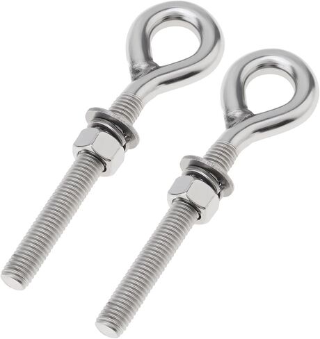 2Pcs M12 Stainless Steel Eye Bolt with Nut and Washers Long Shank Threaded Rod Round Hook Eyelet Bolt Screw (Hook Head) in Saudi Arabia