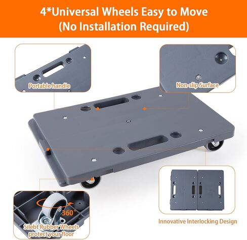 Furniture Dolly,Furniture Movers Dollys with Wheels,16in-11in 500lbs Capacity,Moving Dolly 4 Wheels Heavy Duty,4 Wheels Small Flat Dolly, 2 Pack, Light Gray in Saudi Arabia