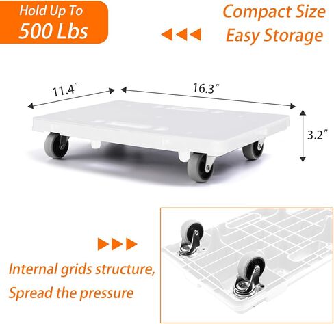 Furniture Dolly,Furniture Movers Dollys with Wheels,16in-11in 500lbs Capacity,Moving Dolly 4 Wheels Heavy Duty,4 Wheels Small Flat Dolly, 2 Pack, Light Gray in Saudi Arabia