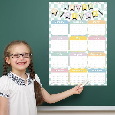 Birthday Chart for Classroom 11.5'' x 16.5'' Boho Calendar Classroom Birthday Chart Poster Bulletin Board Happy Poster Calendars Decorations Supplies in Kuwait
