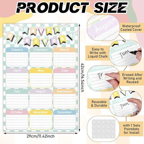 Birthday Chart for Classroom 11.5'' x 16.5'' Boho Calendar Classroom Birthday Chart Poster Bulletin Board Happy Poster Calendars Decorations Supplies in Kuwait