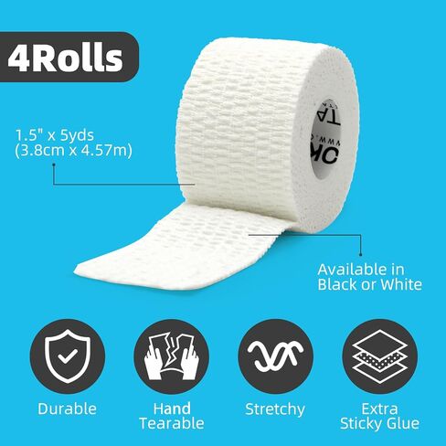 OK TAPE Sports Thumb Tape, 4 Rolls Athletic Tape for Weightlifting and Hook Grip, Stretch Tearable Workouts, Breathable and Durable Adhesive Tape (1.5in x 5yard, Black/White) in Saudi Arabia