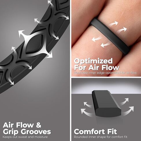 ThunderFit Stackable Silicone Rings for Women, Breathable Rubber Wedding Bands - Braided Design 3mm Wide 1.8mm Thick - 3/8 Variety Multipack in Kuwait