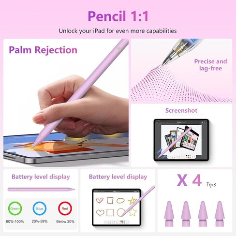Stylus Pen for iPad Apple, Pencil with Palm Rejection&Tilt Sensitivity, iPad Pencil for 2018-2024 Apple ipad 6-10, iPad Pro 12.9"/11"/13" M4, ipad Air 5/4/3/11"-13" M2, Mini 6/5 Purple in Saudi Arabia