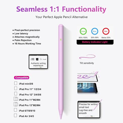 Stylus Pen for iPad Apple, Pencil with Palm Rejection&Tilt Sensitivity, iPad Pencil for 2018-2024 Apple ipad 6-10, iPad Pro 12.9"/11"/13" M4, ipad Air 5/4/3/11"-13" M2, Mini 6/5 Purple in Saudi Arabia