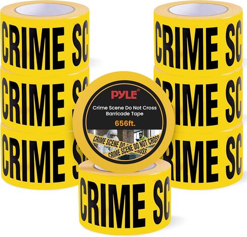 Pyle 6 Pieces Yellow Crime Scene Do Not Cross Tape Set - 656 Foot Long Tape Roll Suitable for a Wide Range of Applications, Including Roadworks, Events, and Hazardous Areas in Saudi Arabia