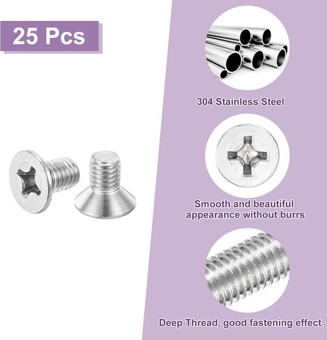 uxcell 25 pcs M8-1.25x10 Machine Screws Phillips Pan Cross Head Screws Fasteners Bolts 304 Stainless Steel Silver for Wall Socket,House Repairs in Saudi Arabia