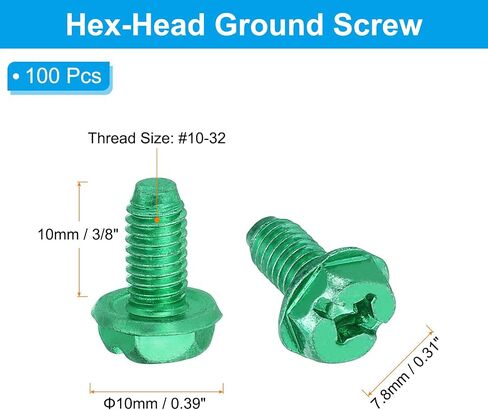 PATIKIL 10-32 x 3/8 Inch Hex Washer Head Grounding Screws, 50 Pack Green Ground Hex Flanged Head for Electrical Junction Boxes, Metal Outlet and Switch Boxes in Saudi Arabia