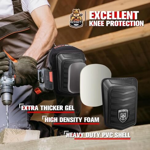 REXBETI Knee Pads for Work, Construction Knee Pads for Men, Heavy Duty Comfortable Anti-slip Foam Gel Knee Pads for Gardening Flooring and Cleaning, Strong Stretchable Straps, Orange in Saudi Arabia