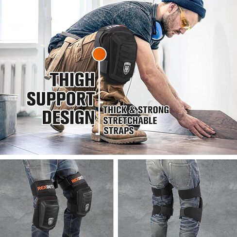 REXBETI Knee Pads for Work, Construction Knee Pads for Men, Heavy Duty Comfortable Anti-slip Foam Gel Knee Pads for Gardening Flooring and Cleaning, Strong Stretchable Straps, Orange in Saudi Arabia