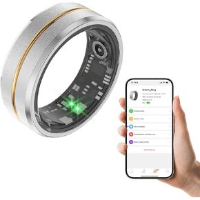 Smart Ring, Fitness and Health Tracker Ring with Calories/Heart Rate/Blood Oxygen/Sleep Monitoring, IP68 Waterproof Sleep Tracker Ring (Silver with Side Gold, #7)