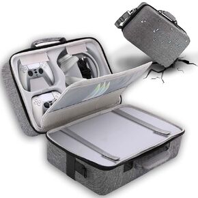 Hard Shell PS5 Carrying Case, Portable Protective Travel Case for PS5 / PS5 Pro, Large Capacity Storage Bag for PlayStation 5 Compatible with Console Controller for Disk Digital Edition, Headset